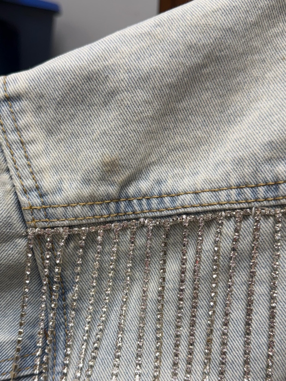 Blue B Rhinestone Fringe Denim Jacket - Picture 13 of 13
